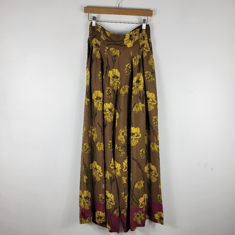 New Anthropologie Maeve Terrace Smocked High Waist Floral Wide Leg Striped Pants - Picture 3 of 15